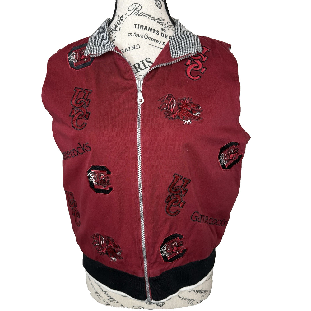 Castles Sport USC Gamecocks Vest Med Full Zip Front Patches Collared Pockets